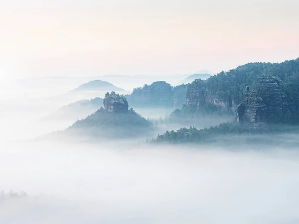 Panoramic Misty View Forested Winterstein Hinteres Raubschloss Saxon Switzerland Few — Stock Photo, Image