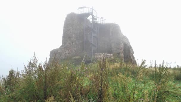 Torre Defesa Lichnice Castelo Ruína Névoa Pesada República Checa Viagens — Vídeo de Stock