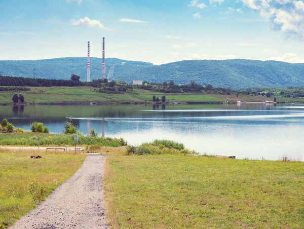 Milada Lake Relax Zone Transformed Mining Industrial Zone Oasis Calm — Stock Photo, Image