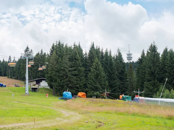 Elevador Cadeira Torre Pico Montanha Klinovec Nas Montanhas Ore Norte — Fotografia de Stock