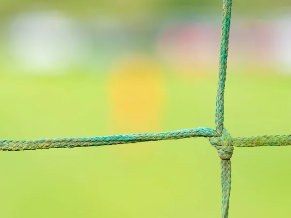 Close Knot Blue Net Small Soccer Field Selective Focus — Stock Photo, Image