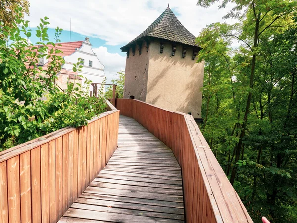 Wooden Bridge Part Walkway Castle Ruin Outdoor Walkway Corridor — Stock Photo, Image