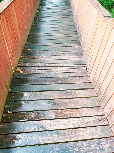 Wet Wooden Planks Path Wheelchairs Another Castle Entrance Barrier Free — Stock Photo, Image