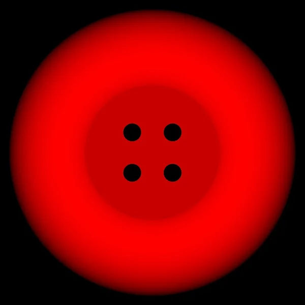 Botão de pano vermelho no fundo preto, quatro buracos — Fotografia de Stock