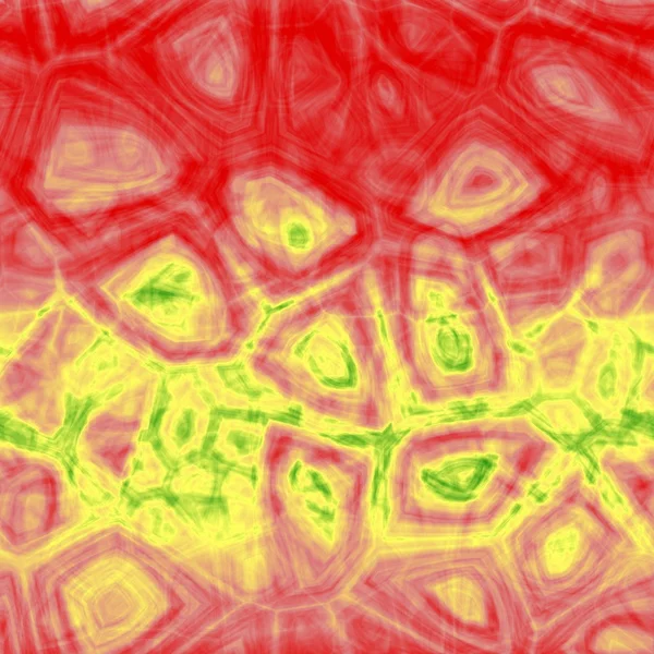 緑、赤、黄色の水彩ペイントの背景。折り畳まれた先端のとがった図形 — ストック写真