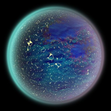 Garip bir gezegen uzayda Illustration. Fantezi gezegen karanlıkta bir yerde