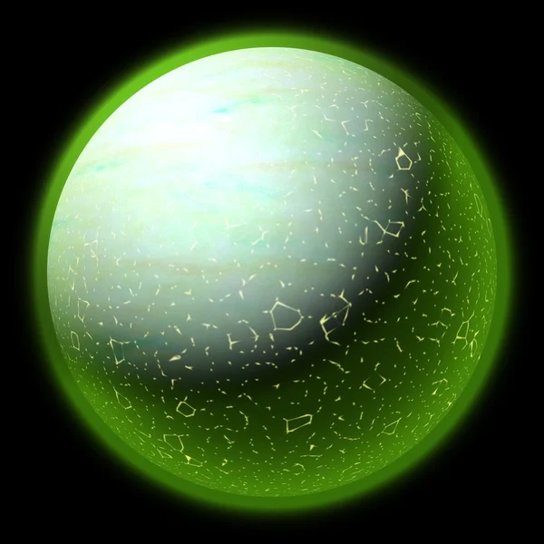 Illustration of a strange planet in space. Fantasy planet somewhere in darkness — Stock Photo, Image