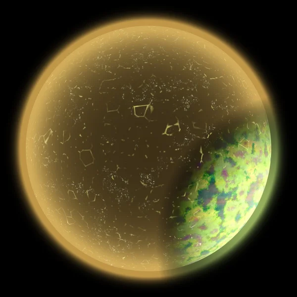 Illustration of a strange planet in space. Fantasy planet somewhere in darkness — Stock Photo, Image