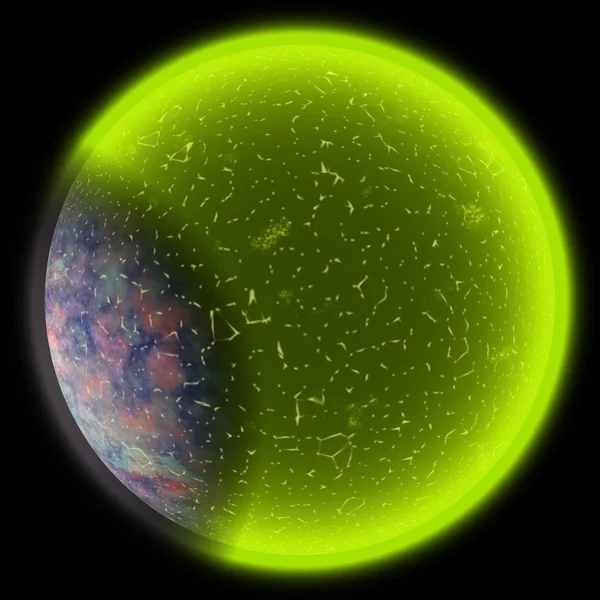 Illustration av en främmande planet i rymden. Fantasy planet någonstans i mörkret — Stockfoto