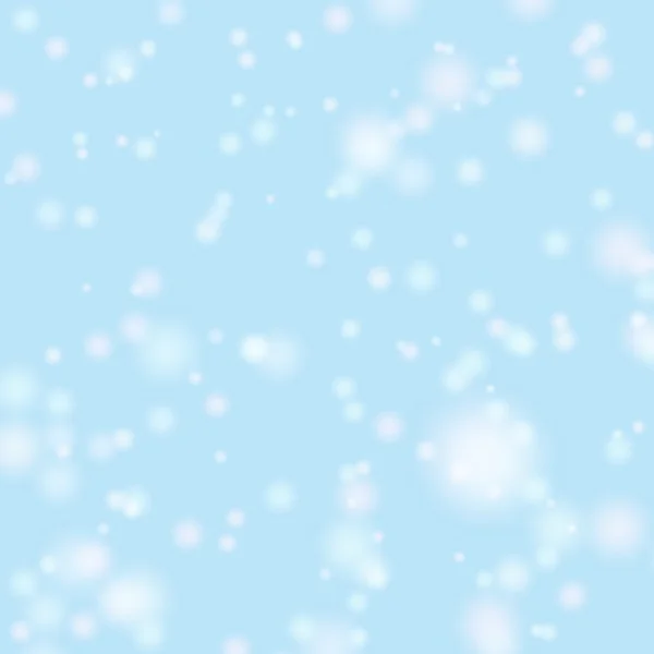 Blurred bokeh christmas background with falling white  snowflakes. Bright blue abstract background with all size snowflakes — Stock Photo, Image
