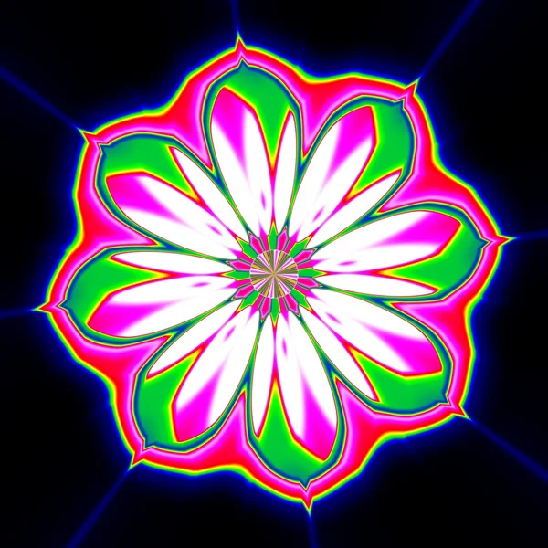 Ilustração de flor flor, ornamento mandala colorido em fundo preto — Fotografia de Stock