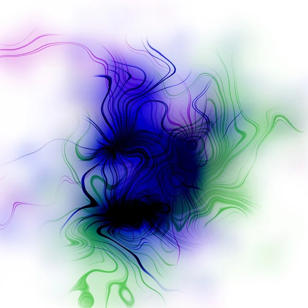 Abstracte mix van kleurrijke vlekken in één tuft met lange gebogen stromen. Release van kleuren energie op witte achtergrond. — Stockfoto