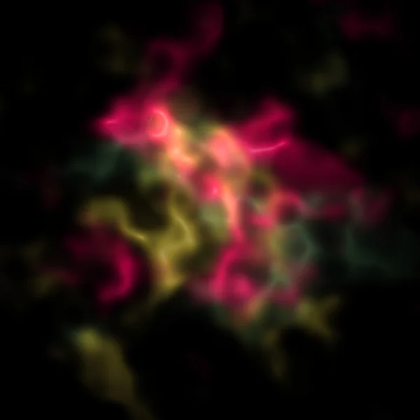 Colorida explosión vívida con rayos borrosos en el espacio oscuro, enorme liberación de energía brumosa en el fondo negro — Foto de Stock