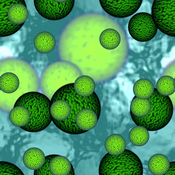 Grandes bactéries ou sphères virales dangereuses lumineuses dans le liquide — Photo