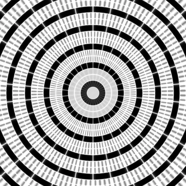 Regularne czarno-białe zasłony lpattern ustawione promieniowo. Półtony linii pierścień ilustracja. Streszczenie fraktal czarno-białe tło. — Zdjęcie stockowe