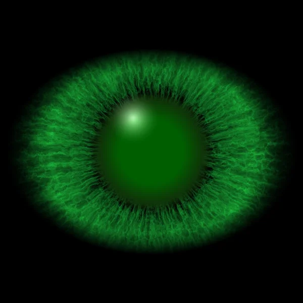 Ojo aislado. Ojo de monstruo con iris rayado y pupila elíptica oscura con retina verde . —  Fotos de Stock