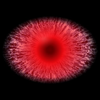 Büyük öğrenci ve parlak kırmızı retinanın arka planda Raptor aç gözle. Öğrenci, ayrıntı görünümü göz ampul içine çevresinde koyu kırmızı Iris.