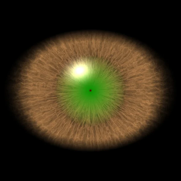 Na białym tle oko. Potwór oko pasiasty tęczówki i ciemny zielony źrenica z zielonym siatkówki. — Zdjęcie stockowe