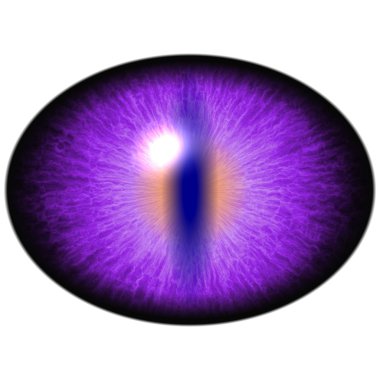 Isolated purple eye. Monster eye with striped iris and dark elliptic pupil with purple retina. clipart