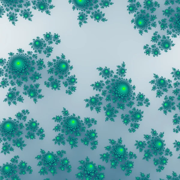 Fiore frattale blu in verde, blu e viola in fondo grigio. Grafica generata dal computer . — Foto Stock