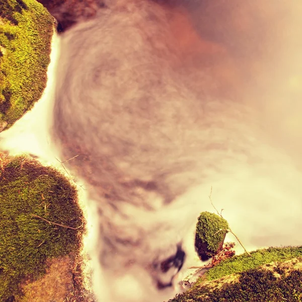 Mountain foamy stream among the green mossy stones — Stock Photo, Image