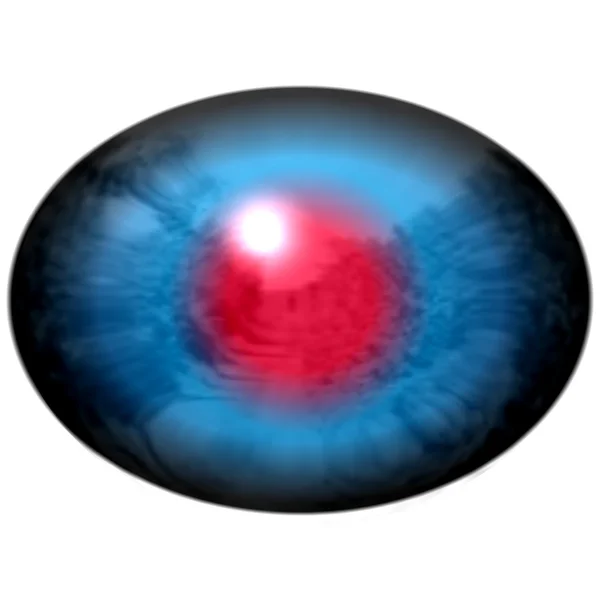 Блакитне тваринне око з відкритою зіницею і яскраво-червоною сітківкою на фоні. Барвисті райдужки навколо зіниці, вигляд з деталі в лампочку для очей . — стокове фото