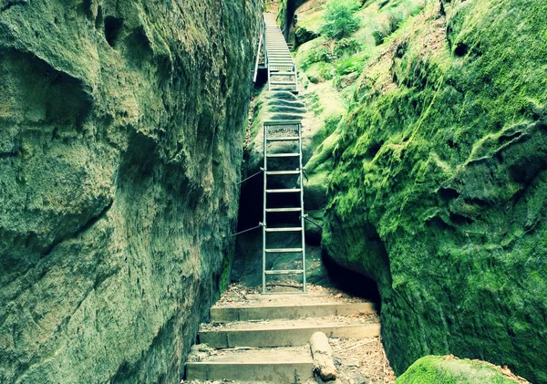 Treppenklettern am Klettersteig — Stockfoto