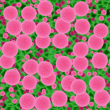 Parlak pembe bakterilerin ya da virüs küreler neon yeşili sıvı veya kan