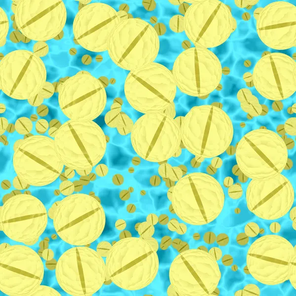 Yellow death. A yellow mad bacteria or ugly virus ball in light blue liquid — Stock Photo, Image