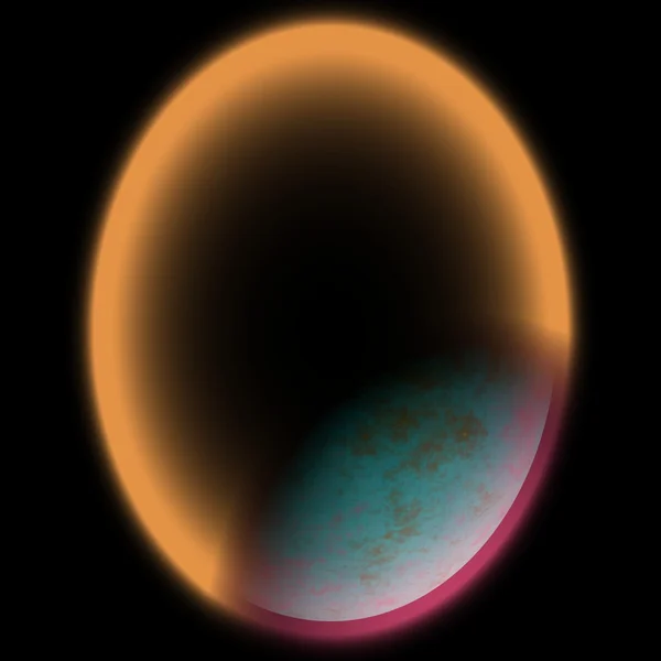 Orange shinning strange planet in space. Fantasy planet somewhere — Stok fotoğraf