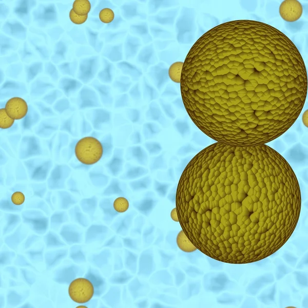 Deadly yellow mad bacteria or ugly virus ball in light blue liquid — Stock Photo, Image