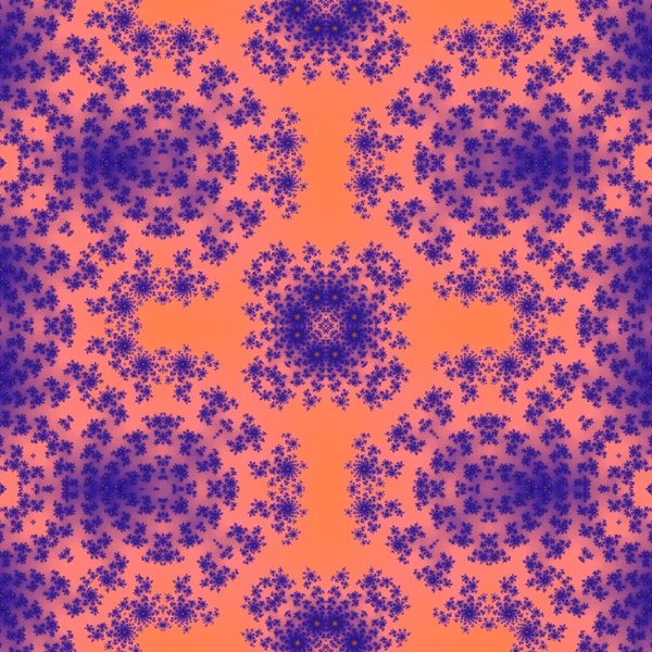 Blue abstract floral ornament on orange background. Generated fractal in orange and blue colors. — Stock Photo, Image