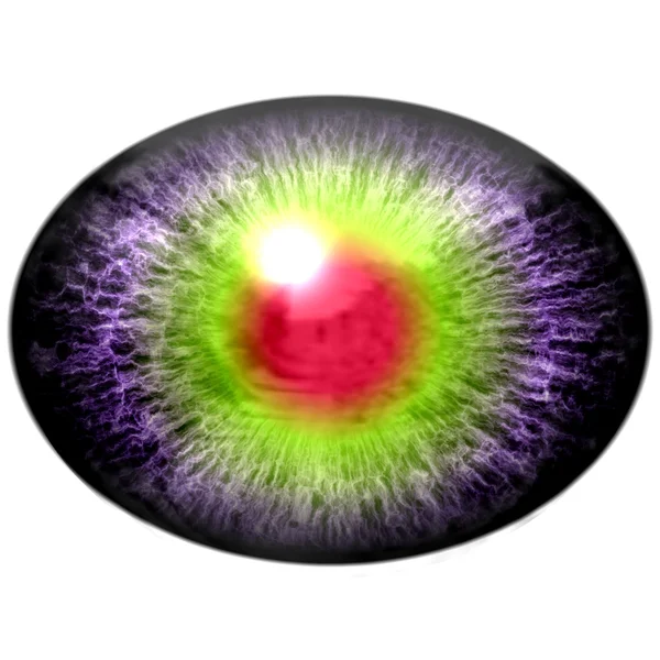 Izolované oko. Raptor purpurové oko s velkým žáka a zářivě červené sítnice v pozadí. Tmavé duhovky. — Stock fotografie