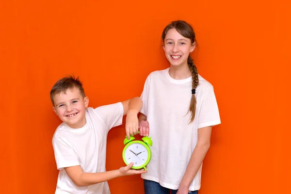 Laughing Young Caucasians Two Friends Guy Girl White Empty Blank — Stock Photo, Image