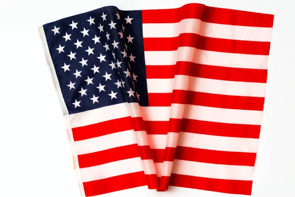 Top view american flag and shape inscription v or victory USA election concept.
