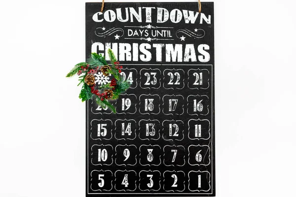 Christmas Wreath Wooden Advent Calendar Showing Christmas Countdown Top View — Stock Photo, Image