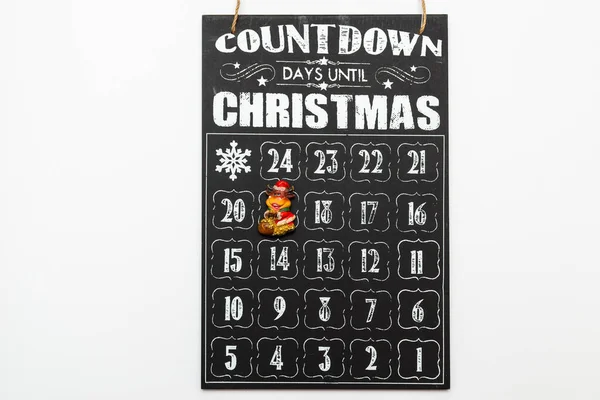 Spielzeugbulle Auf Schwarzem Hölzernem Adventskalender Mit Weihnachts Countdown Ansicht Von — Stockfoto