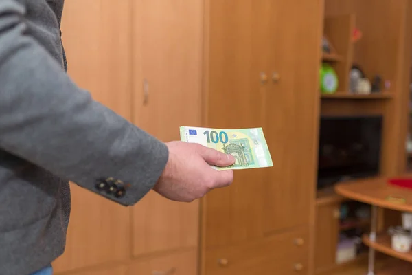 Hombre Negocios Mano Dando Dinero Como Soborno Propinas Billetes Euros —  Fotos de Stock