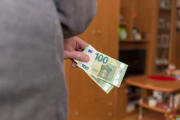 Hombre Negocios Mano Dando Dinero Como Soborno Propinas Billetes Euros —  Fotos de Stock