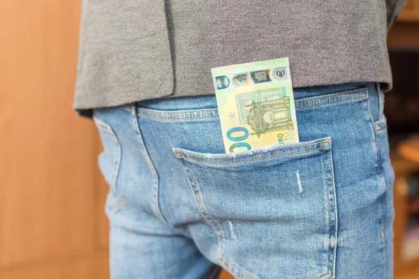 Soldi Jeans Tascabili Concetto Risparmio Spesa Euro Tangenti — Foto Stock