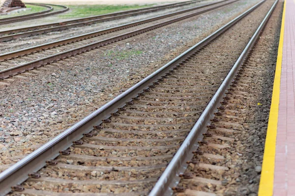 Bahngleise Der Stadt Schießen Führende Linie View Iron Rostigen Zug — Stockfoto