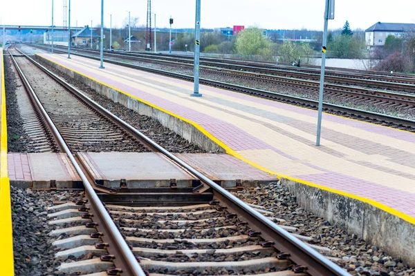 Bahngleise Der Stadt Schießen Führende Linie View Iron Rostigen Zug — Stockfoto