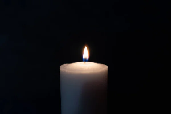 One Single Light Candle Burning Brightly Black Background Spiritual Candle — Stock Photo, Image