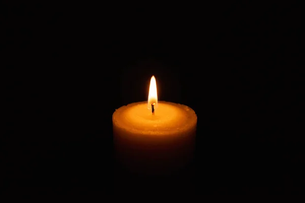 One Single Light Candle Burning Brightly Black Background Spiritual Candle — Stock Photo, Image