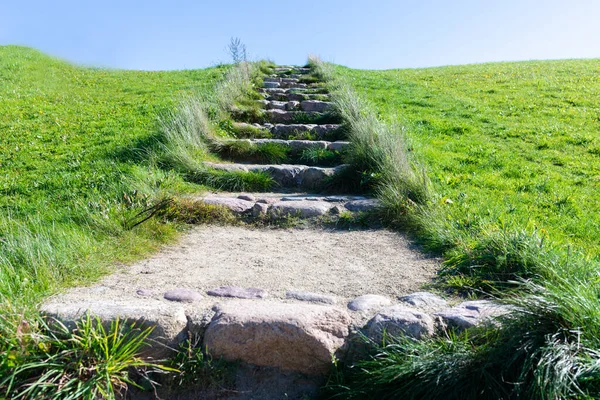 Stones Staircase Rises Blue Sky Concept Career Growth Road Heaven — Stock Photo, Image