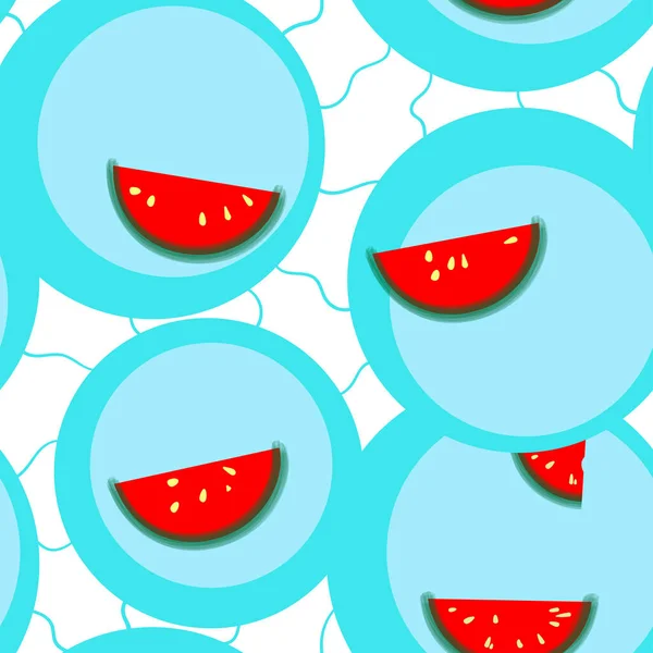 Nahtlose Textur Mit Wassermelonenscheiben Auf Blauen Kreisen Sommer Rustikales Bild — Stockvektor
