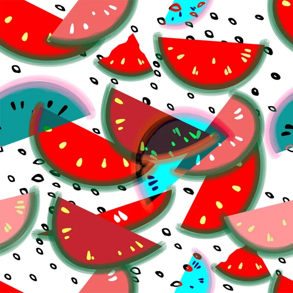 Watermeloen Naadloos Patroon Mooie Print Voor Zomer Voor Cafés Straatvoedsel — Stockvector