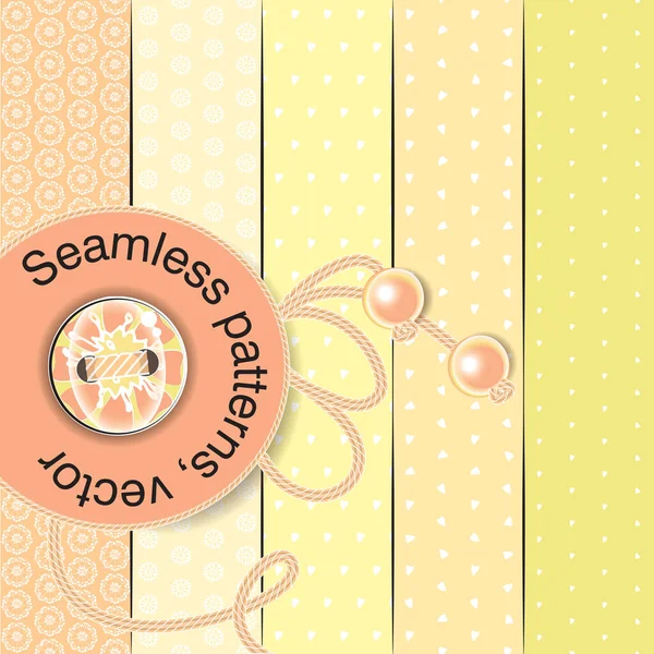 Simple pattern seamless vector design. Cute button and braid, beads. Baby diapers, clothes. Set for wallpaper, decorative, textile, fabric, paper texture backgrounds, packaging.Beige background.