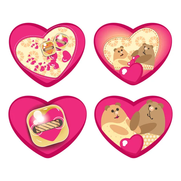 Valentine Card Form Heart Set Four Templates Couple Lovesick Bears — Stock Vector