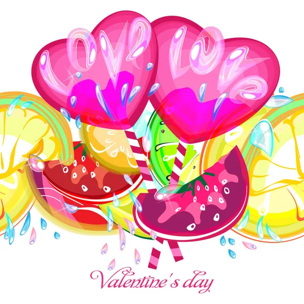 Seamless Brush Valentine Day Love Freshness Sensations Juicy Colorful Fruits — Stock Vector